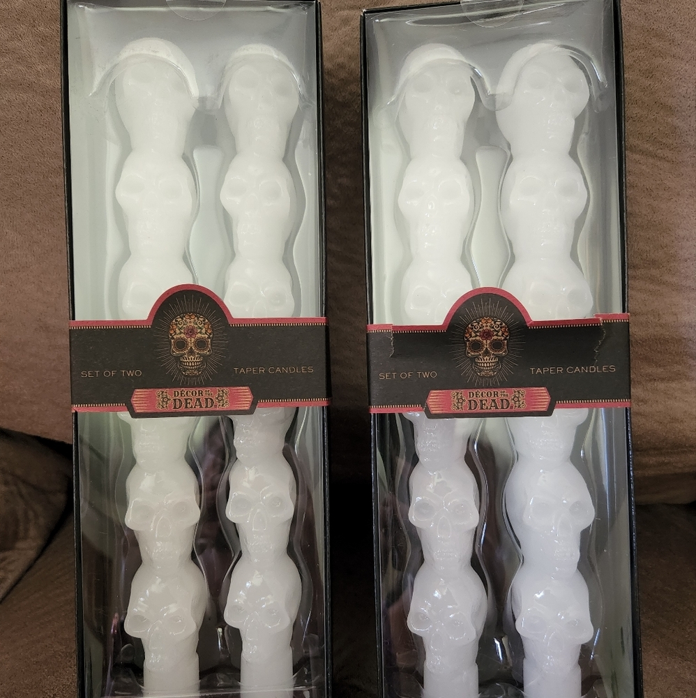 Skulls taper candles set of 4 candlesticks NEW